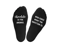 Moteriškos kojinės su spauda ant padų „Chocolate is the answer“