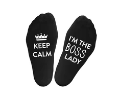 Moteriškos kojinės su spauda ant padų „Keep calm.I'm the boss lady“