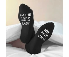 Moteriškos kojinės su spauda ant padų „Keep calm.I'm the boss lady“