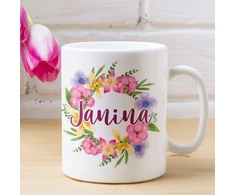 Puodelis "Janina tarp gėlių"