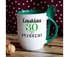 Puodelis su šaukšteliu "Ilgai laukiau šio puodelio" su pasirinktais metais