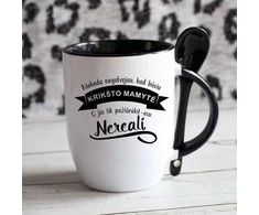 Puodelis su šaukšteliu "Nereali krikšto mamytė"
