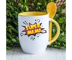Puodelis su šaukšteliu "Super mama"