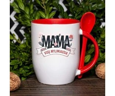 Puodelis su šaukšteliu "Visų mylimiausia MAMA"