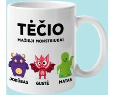 Puodelis "Tėčio mažieji monstriukai" su vaikų vardais