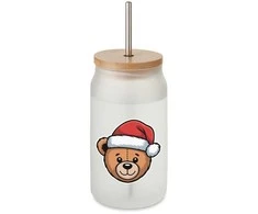 Stiklainis gėrimams su metaliniu šiaudeliu "Teddy bear", 400ml