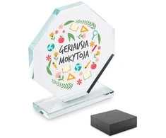 Stiklinis trofėjus dovanų dėžutėje "Geriausia mokytoja"