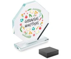 Stiklinis trofėjus dovanų dėžutėje "Geriausias mokytojas"
