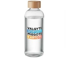 Stiklinis vandens butelis "Valgyti, sportuoti, miegoti, kartoti" (650ml)
