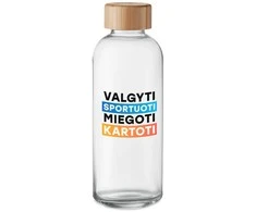 Stiklinis vandens butelis "Valgyti, sportuoti, miegoti, kartoti" (650ml)