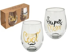 Stiklinių taurių komplektas "Super Mom &amp; Cool Daddy"