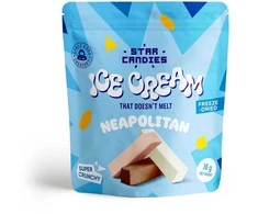 Supergarden STAR CANDIES šaltyje džiovinti ledai NEAPOLITAN (vaniliniai, šokoladiniai, braškiniai), 16g