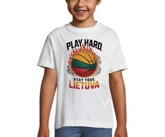 Vaikiški marškinėliai "Lietuva: play hard, stay true"