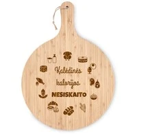 XXL bambukinė apvali pjaustymo lentelė "Kalėdinės kalorijos nesiskaito" (31cm)