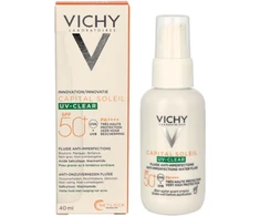 Vichy "Capital Soleil Uv Clear Fluide Anti Imperfections Spf50+" riebios odos apsauginis kremas nuo saulės su salicilo rūgštimi 40 ml