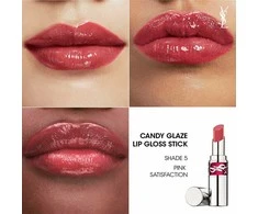 Yves Saint Laurent Candy Glaze Lip Gloss Stick Lūpų balzamas ir blizgis viename, 3.2 g | spalva: 5 Pink Satisfaction