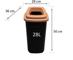 28L juoda plastikinė šiukšlių dėžė su rudu atviru dangčiu
