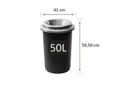 50L juoda plastikinė šiukšlių dėžė su pilku atviru dangčiu