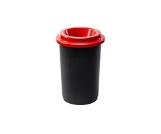 50L juoda plastikinė šiukšlių dėžė su raudonu atviru dangčiu