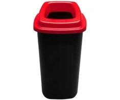 90L juoda plastikinė šiukšlių dėžė su raudonu atviru dangčiu