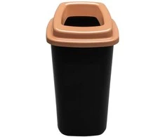 90L juoda plastikinė šiukšlių dėžė su rudu atviru dangčiu