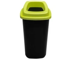 90L juoda plastikinė šiukšlių dėžė su žaliu atviru dangčiu