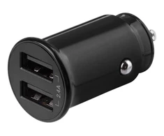 DELTACO 12/24 V USB įkroviklis su dvigubomis USB-A jungtimis, 2,4 A, 12 W, juodas USB-CAR124