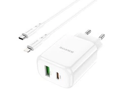 Įkroviklis Borofone BN4 1xUSB, 1xType-C QC 3.0, PD 2.0 20W, baltas