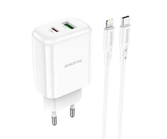 Įkroviklis Borofone BN4 1xUSB, 1xType-C QC 3.0, PD 2.0 20W, baltas