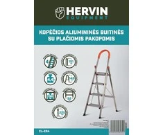 Kopėčios HERVIN EQUIPMENT, alium. buitinės, 4 pakopų, platūs laipteliai, ergonomiška rankena, 1510 mm, CL-ER4