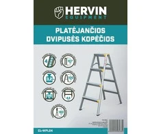 Kopėčios HERVIN EQUIPMENT, alium. dvipusės, platėjančios 2x4 pakopų, 1070 mm, CL-WPL24