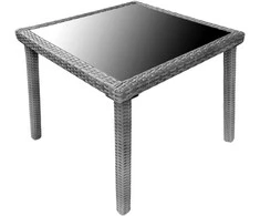Lauko baldų komplektas NOVELLY HOME, iš plieno, ratano, grūdinto stiklo, spl. tamsiai pilka, 4 vnt. kėdė 550x590x860 mm, 1 vnt. stalas 900x9