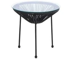 Lauko baldų komplektas Stalas apvalus NOVELLY HOME 50x50, spalva: juoda, plienas+ sintetinis ratanas, grūdintas stiklas, SC-093TB