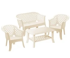 Bikuvalt Plastikinis sodo baldų komplektas VERANDA ,baltas, Sudetis: 2 kedes, 1 suolas, 1 stalas, Italija
