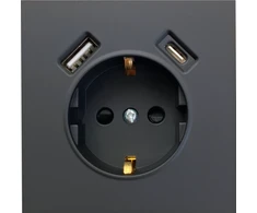 Tope Lighting Juodas kištukinis lizdas su USB + TYPE C "BORA" (su įžeminimu be rėmelio)