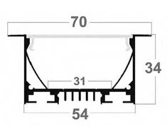 LED profilis su sklaidytuvu, įleidžiamas PD02 2000x70(54)x34 mm