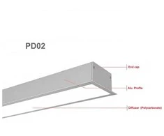 LED profilis su sklaidytuvu, įleidžiamas PD02 2000x70(54)x34 mm