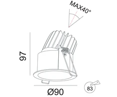 Lubinis šviestuvas FULL Įleidžiamas reguliuojamas LED šviestuvas ANGELO R1236, 15W, 3000K, 60°, garantija 10 metų