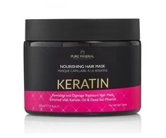 PURE MINERAL Plaukų kaukė sausiems ir pažeistiems plaukams su keratinu ir negyvosios jūros mineralais, 350 ml