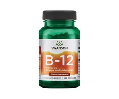 Vitaminas B12 (cianokobalaminas), Swanson, 500mg, 100 kapsulių