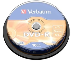 1x10 Verbatim DVD-R 4,7GB 16x Speed, matt sidabrinis Cakebox