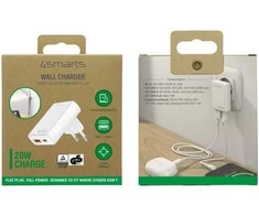 Laidinis įkroviklis 4smarts FlatPlug Duos 20W GaN USB-C + USB-A baltos spalvos