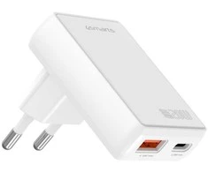 Laidinis įkroviklis 4smarts FlatPlug Duos 20W GaN USB-C + USB-A baltos spalvos