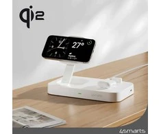 4smarts belaidis įkroviklis QI2 Trident 2in1 + USB-C + Laidinis įkroviklis 30W baltos spalvos 540998