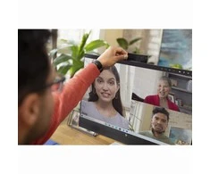 „Hewlett Packard (HP) HP E24mv G4 FHD“ konferencijų monitorius – 23,8 colio, 1920 x 1080 FHD, 250 nitų, 60 Hz, AG, IPS, HDMI/VGA/DisplayPort, 4 USB-A jungtys, garsiakalbiai, 5 MP internetinė kamera, reguliuojamo aukščio / pakreipimo / pasukimo / sukimosi funkcija, 3 metai