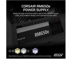 CORSAIR RMe serijos RM650e 650 vatų ATX 3.1 PCIe 5.1 Cybenetics Gold sertifikuotas pilnai modulinis maitinimo šaltinis