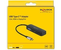 Adapteris USB-C -> DP HDMI VGA DeLOCK Juodas
