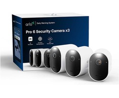 Šakotuvas Arlo Pro 6 2K+ Überwachungskamera Weiß 3er Set 4MP (2560x1440), WLAN, Akku, IP65 Wetterfest, 160° Weitwinkel, Farbnachtsicht