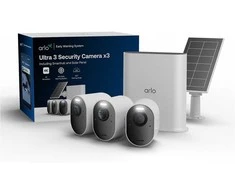 Šakotuvas Arlo Ultra 3 Kamera Weiß 3er Set inkl. Smart Hub und Solarpanel 4K Auflösung, WLAN, Akku/Solarstrom, IP65 Wetterfest, 180° Blickwinkel