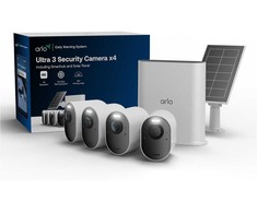 Arlo Ultra 3 Kamera Weiß 4er Set inkl. Smart Hub und Solarpanel 4K Auflösung, WLAN, Akku/Solarstrom, IP65 Wetterfest, 180° Blickwinkel